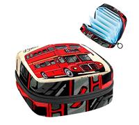 Bolsa de almacenamiento para almohadillas de servilletas sanitarias, bolsa de copa menstrual, organizador de bolsas de período para tampones femeninos, autobús rojo de doble piso de Londres