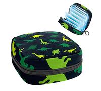 Bolsa de almacenamiento para almohadillas de servilletas sanitarias, menstrual, organizador de bolsas para tampones femeninos, patr髇 de dinosaurios amarillos y verdes, color negro