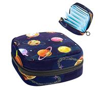 Bolsa de almacenamiento para almohadillas de servilletas sanitarias, menstrual, organizador de bolsas para almohadillas femeninas, tampones, donas divertidas, hamburguesas, planetas galaxias