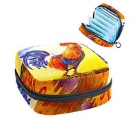 Bolsa de almacenamiento para almohadillas de servilletas sanitarias, menstrual, organizador de bolsas para almohadillas femeninas, tampones, gallo caminando sobre valla de madera