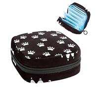 Bolsa de almacenamiento para almohadillas de servilletas sanitarias, menstrual, organizador de bolsas para almohadillas femeninas, tampones, bonita garra de gato, pata de cachorro blanca y negra