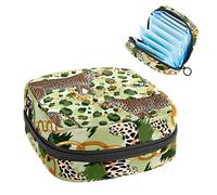Bolsa de almacenamiento para almohadillas de servilletas sanitarias, menstrual, organizador de bolsas para almohadillas femeninas, tampones, tres cadenas doradas de leopardo, piel de tigre verde