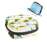 Bolsa de almacenamiento para compresas sanitarias, bolsa para copa menstrual, organizador de bolsa de período para almohadillas femeninas, tampones, girasol silvestre y manzanilla