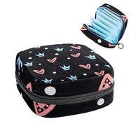 Bolsa de almacenamiento para compresas sanitarias, bolsa para copa menstrual, organizador de bolsa de período para almohadillas femeninas, tampones, bonita corona amorosa corazón negro