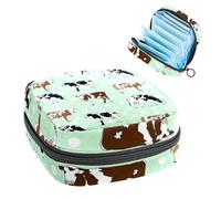 Bolsa de almacenamiento para compresas sanitarias, bolsa para copa menstrual, organizador de bolsa de período para almohadillas femeninas, tampones, vaca marrón y negra sobre lunares blancos