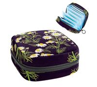 Bolsa de almacenamiento para compresas sanitarias, bolsa para copa menstrual, organizador de bolsa de período para almohadillas femeninas, tampones, manzanilla silvestre con hojas verdes