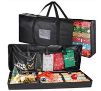 Bolsa de almacenamiento para decoración de árbol de Navidad, 82 x 35 x 14 cm, organizador de papel de regalo con separadores ajustables, ahorro de espacio debajo de la cama o armario, para