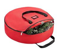 Bolsa de Almacenamiento para Guirnalda de Navidad 60x18cm, Caja Contenedor Corona con Ranura Tarjetas, Tela Oxford Bolsa de árbol de Navidad Redonda para Navideños Adornos (60cm, Rojo)