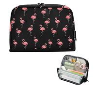Bolsa de almacenamiento para lápices, diseño de flamencos rosados, color negro sólido, grande, con cremallera, bonita bolsa para marcadores para niñas, impresión artística, papelería, suministros de