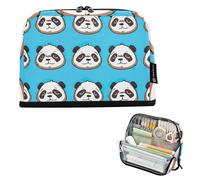 Bolsa de almacenamiento para lápices, diseño de oso panda azul, bolsa grande con cremallera, bonita bolsa para bolígrafos para niñas, diseño floral, para el regreso a la escuela, adultos, suministros