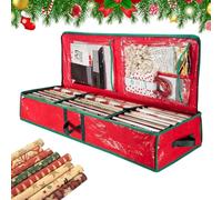 Bolsa de almacenamiento para papel de regalo de Navidad, tela Oxford festiva, caja de almacenamiento de papel de regalo de Navidad, para dormitorio, armario, sala de estar, armario, ruedas y lazos