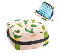 Bolsa de almacenamiento para servilletas sanitarias, bolsa de almacenamiento portátil para servilletas sanitarias, muchos cactus con mini corazón sobre fondo, Varios colores, 4.7x6.6x6.6 in/12x17x17 cm