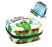 Bolsa de almacenamiento para servilletas sanitarias, bolsa de almacenamiento portátil para servilletas sanitarias, acuarela verano sonrisa cactus verde, Varios colores, 4.7x6.6x6.6 in/12x17x17 cm