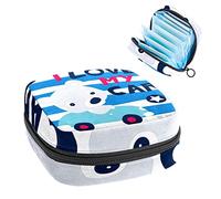 Bolsa de almacenamiento para servilletas sanitarias, bolsa de almacenamiento portátil para servilletas, bonito oso de dibujos animados I Love My Car, Varios colores, 4.7x6.6x6.6 in/12x17x17 cm