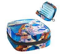 Bolsa de almacenamiento para servilletas sanitarias, bolsa de almacenamiento portátil para servilletas, patrón Santorini, Varios colores, 4.7x6.6x6.6 in/12x17x17 cm