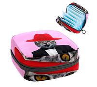 Bolsa de almacenamiento para servilletas sanitarias, bolsa de almacenamiento portátil para servilletas sanitarias, bonito señor gato con traje negro, sombrero rojo rosa, Varios colores, 4.7x6.6x6.6 in/12x17x17 cm