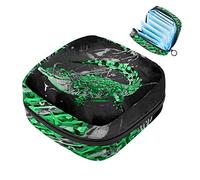 Bolsa de almacenamiento para servilletas sanitarias, bolsa de copa menstrual, bolsa de viaje para niñas, organizador de almohadillas sanitarias, arte de vida silvestre, cocodrilo verde