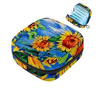 Bolsa de almacenamiento para servilletas sanitarias, bolsa de copa menstrual, bolsa de viaje para niñas, organizador de almohadillas sanitarias, girasoles en cielo azul
