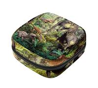 Bolsa de almacenamiento para servilletas sanitarias, bolsa de copa menstrual, bolsa de viaje para niñas, organizador de almohadillas sanitarias, dinosaurios en el bosque