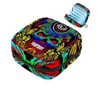 Bolsa de almacenamiento para servilletas sanitarias, bolsa de copa menstrual, bolsa de viaje para niñas, organizador de almohadillas sanitarias, calavera psicodélica