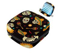 Bolsa de almacenamiento para servilletas sanitarias con diseño de calavera de azúcar de México, bolsa de almohadilla menstrual portátil con cremallera para adolescentes, niñas, mujeres y mujeres