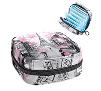 Bolsa de almacenamiento para servilletas sanitarias con diseño de la Torre Eiffel de París, color rosa, Varios colores, 4.7x6.6x6.6 in/12x17x17 cm