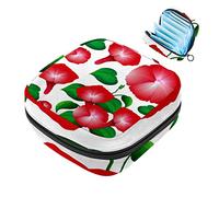 Bolsa de almacenamiento para servilletas sanitarias con patrón de gloria de la mañana roja, bolsa de almohadilla menstrual portátil con cremallera para adolescentes, niñas, mujeres y mujeres