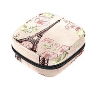 Bolsa de almacenamiento para servilletas sanitarias de la Torre Eiffel rodeada de flores, bolsa de almohadilla menstrual portátil con cremallera para adolescentes, niñas, mujeres y mujeres
