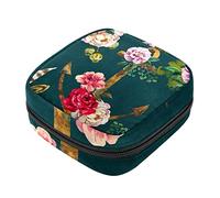 Bolsa de almacenamiento para servilletas sanitarias Old Anchor con flores, bolsa de almohadilla menstrual portátil con cremallera para adolescentes, niñas, mujeres y mujeres