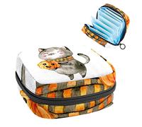 Bolsa de almacenamiento portátil con diseño de calabaza y texto en inglés "Thank Giving Cat" para servilletas sanitarias, Varios colores, 4.7x6.6x6.6 in/12x17x17 cm