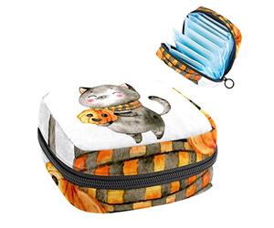 Bolsa de almacenamiento portátil con diseño de calabaza y texto en inglés "Thank Giving Cat" para servilletas sanitarias, Varios colores, 4.7x6.6x6.6 in/12x17x17 cm