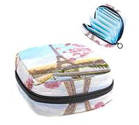Bolsa de almacenamiento portátil con diseño de flores de la Torre Eiffel de Francia París, bolsa de almacenamiento para servilletas sanitarias, Varios colores, 4.7x6.6x6.6 in/12x17x17 cm