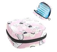 Bolsa de almacenamiento portátil con diseño de perro de pug blanco, con fondo rosa, bolsa de almacenamiento de tampones para servilletas sanitarias, Varios colores, 4.7x6.6x6.6 in/12x17x17 cm