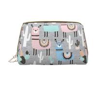 Bolsa de almacenamiento portátil de piel con diseño de cactus y llama, bolsa de almacenamiento para pintalabios, White, Talla única