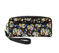 Bolsa de almacenamiento portátil de piel con diseño de corazón para concienciación sobre el autismo, bolsa de cosméticos de viaje, bolsa de almacenamiento diario para hombres y mujeres, piezas de