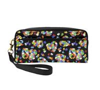 Bolsa de almacenamiento portátil de piel con diseño de corazón para concienciación sobre el autismo, bolsa de cosméticos de viaje, bolsa de almacenamiento diario para hombres y mujeres, piezas de