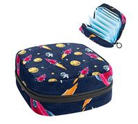 Bolsa de almacenamiento portátil para tampones para servilletas sanitarias, cohete y mar celestial, Varios colores, 4.7x6.6x6.6 in/12x17x17 cm
