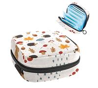 Bolsa de almacenamiento portátil para tampones para servilletas sanitarias, erizos, bellotas, hojas de arce, setas, Varios colores, 4.7x6.6x6.6 in/12x17x17 cm