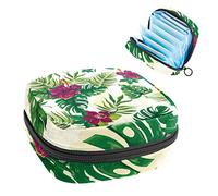 Bolsa de almacenamiento portátil para tampones para servilletas sanitarias, plantas tropicales, flores rosadas y hojas, Varios colores, 4.7x6.6x6.6 in/12x17x17 cm