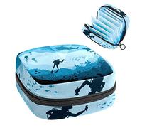 Bolsa de almacenamiento portátil para tampones para servilletas sanitarias, tiburones azules bajo el agua, Varios colores, 4.7x6.6x6.6 in/12x17x17 cm