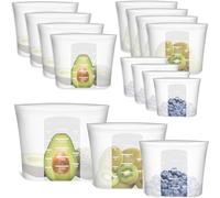 Bolsa de almacenamiento reutilizable, paquete de 12 bolsas de almacenamiento de alimentos 100% silicona con cierre de cremallera para contenedor de alimentos, congelador, microondas, horno