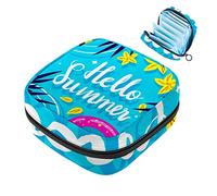 Bolsa de almohadilla menstrual con cremallera, bolsa de servilleta sanitaria, tampones, bolsas de colección para mujeres y niñas (verano Hello Blue Beach)