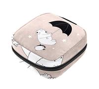 Bolsa de almohadilla menstrual con cremallera, bolsa de servilleta sanitaria, tampones, bolsas de colección para mujeres y niñas (oso y pingüino volando con paraguas)