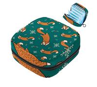 Bolsa de almohadilla menstrual con cremallera, bolsa de servilleta sanitaria, tampones, bolsas de colección para mujeres y niñas (patrón de zorros naranjas, copos de nieve)