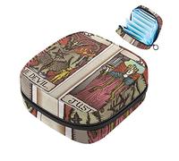 Bolsa de almohadilla menstrual con cremallera, bolsa de servilleta sanitaria, tampones, bolsas de colección para mujeres y niñas (tarjetas de tarot de diablo y justicia)