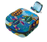 Bolsa de almohadilla menstrual con cremallera, bolsa de servilleta sanitaria, tampones, bolsas de colección para mujeres y niñas (tortugas marinas coloridas)