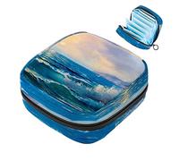 Bolsa de almohadilla menstrual con cremallera, bolsa de servilleta sanitaria, tampones, bolsas de colección para mujeres y niñas (Mañana en olas de mar)