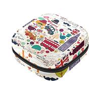Bolsa de almohadilla menstrual con cremallera, bolsa de servilleta sanitaria, tampones, bolsas de colección para mujeres y niñas (elementos románticos de Londres)