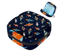 Bolsa de almohadilla menstrual con cremallera, bolsa de servilleta sanitaria, tampones, bolsas de colección para mujeres y niñas (patrón colorido de naves espaciales)