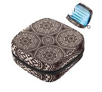 Bolsa de almohadilla menstrual con cremallera, bolsa de servilleta sanitaria, tampones, bolsas de recogida para mujeres y niñas (henna psicodélica marrón morda)